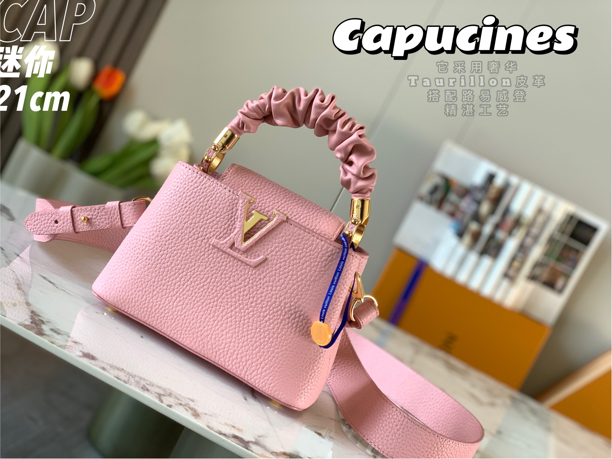 Replica Top Sale Louis Vuitton Capucines BB Handbag Pink Taurillon Leather M58586 Spring Fashion