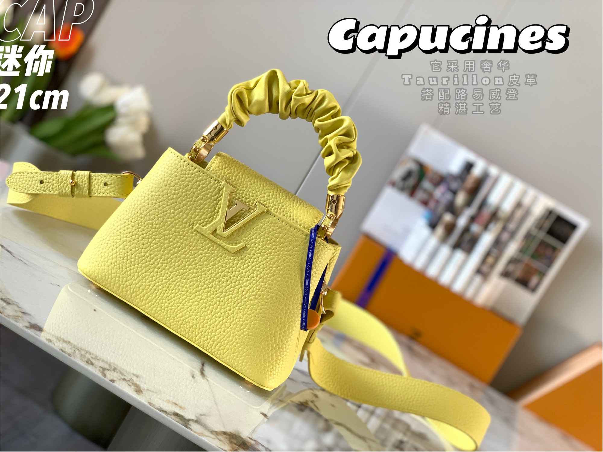 Replica Top Sale Louis Vuitton Capucines BB Handbag Yellow Taurillon Leather M58586 Spring Fashion