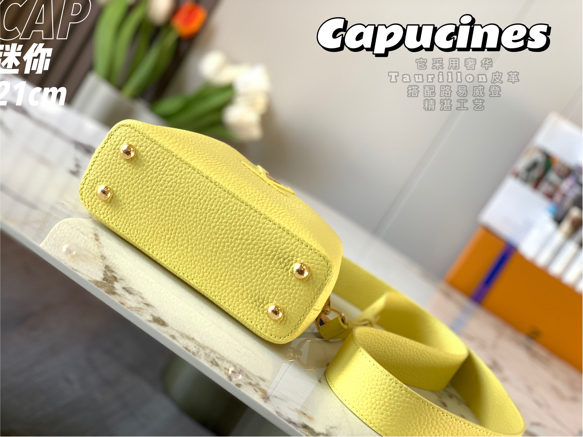 Replica Top Sale Louis Vuitton Capucines BB Handbag Yellow Taurillon Leather M58586 Spring Fashion