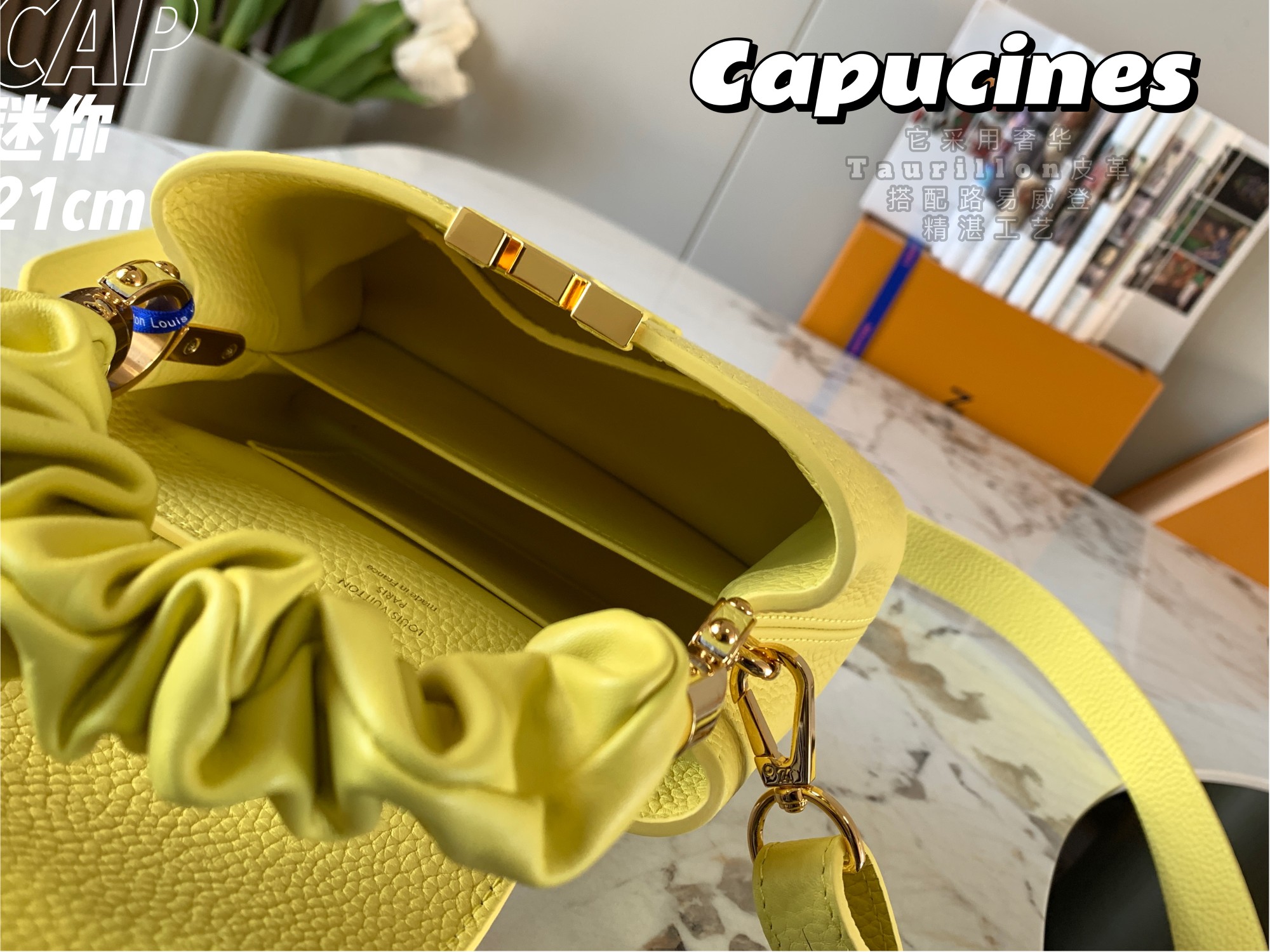 Replica Top Sale Louis Vuitton Capucines BB Handbag Yellow Taurillon Leather M58586 Spring Fashion