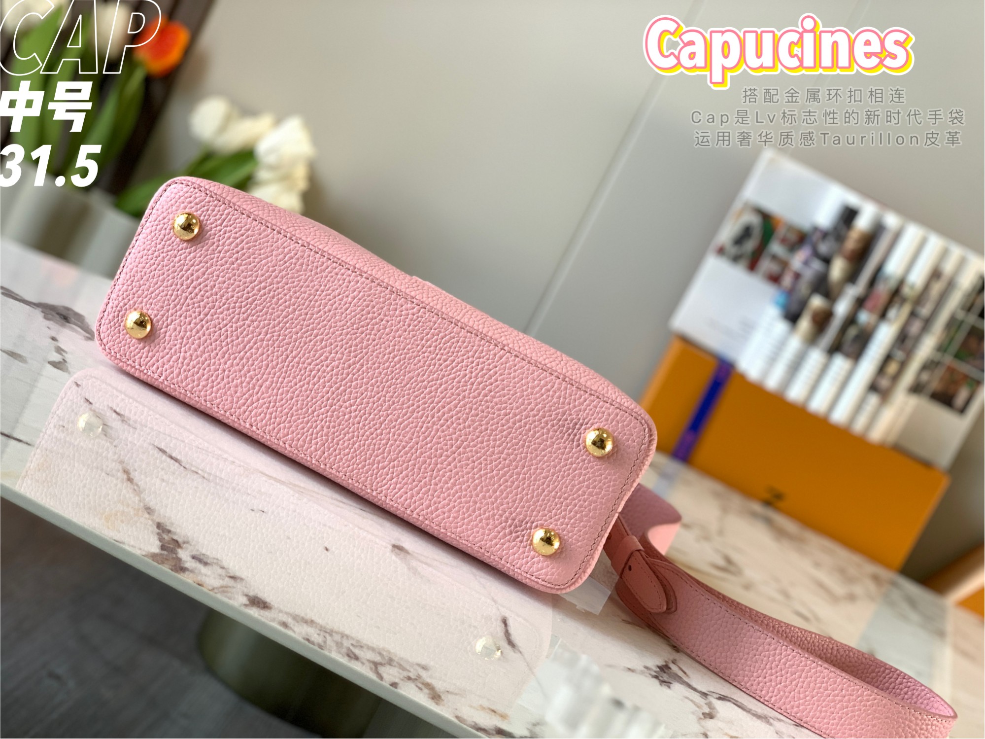 Replica Top Sale Louis Vuitton Capucines MM Handbag Pink Taurillon Leather Spring Fashion