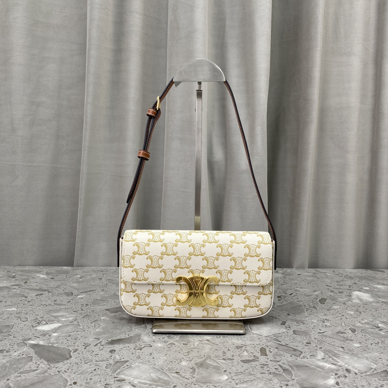 Replica Triomphe Shoulder Bag In Triomphe Canvas And Calfskin White