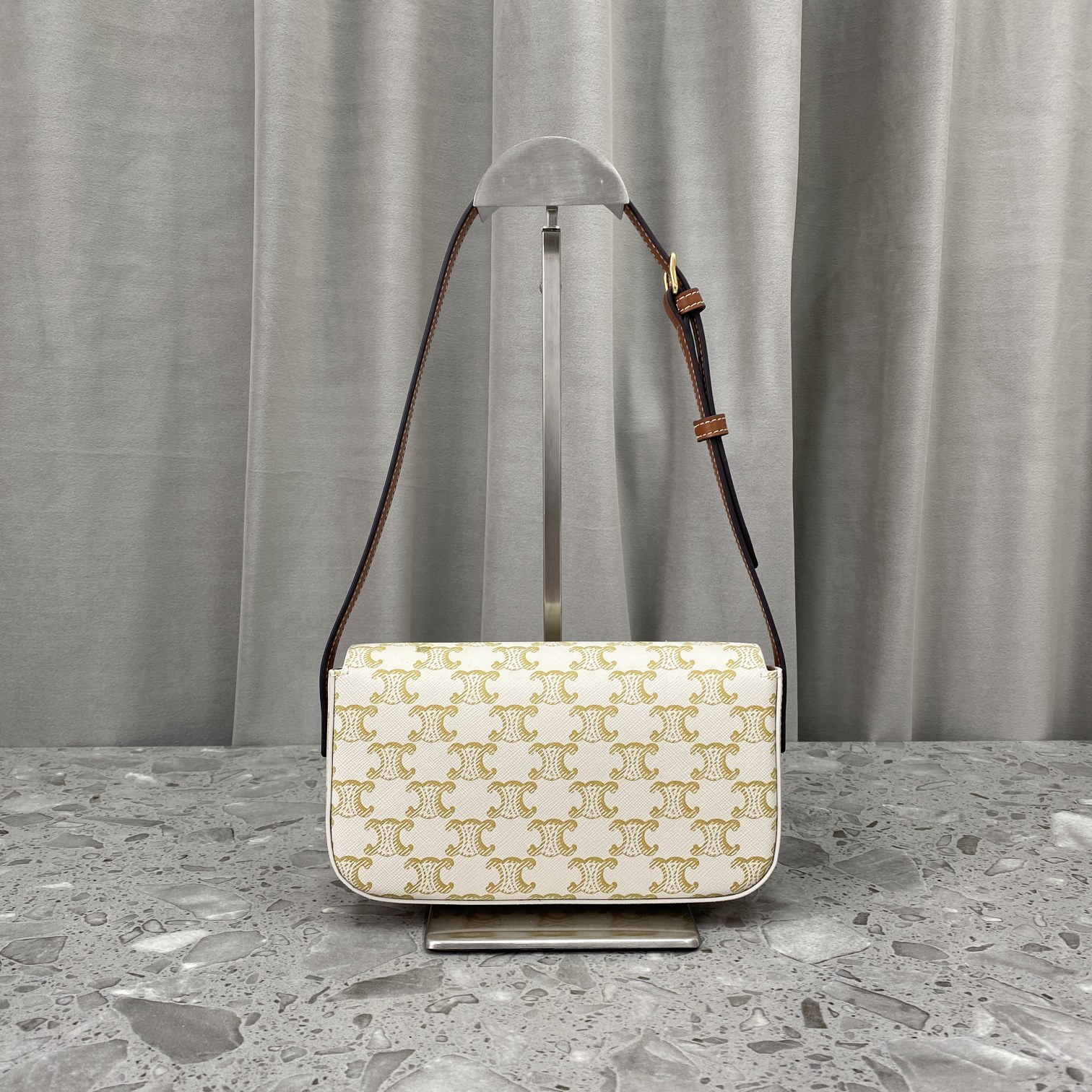 Replica Triomphe Shoulder Bag In Triomphe Canvas And Calfskin White