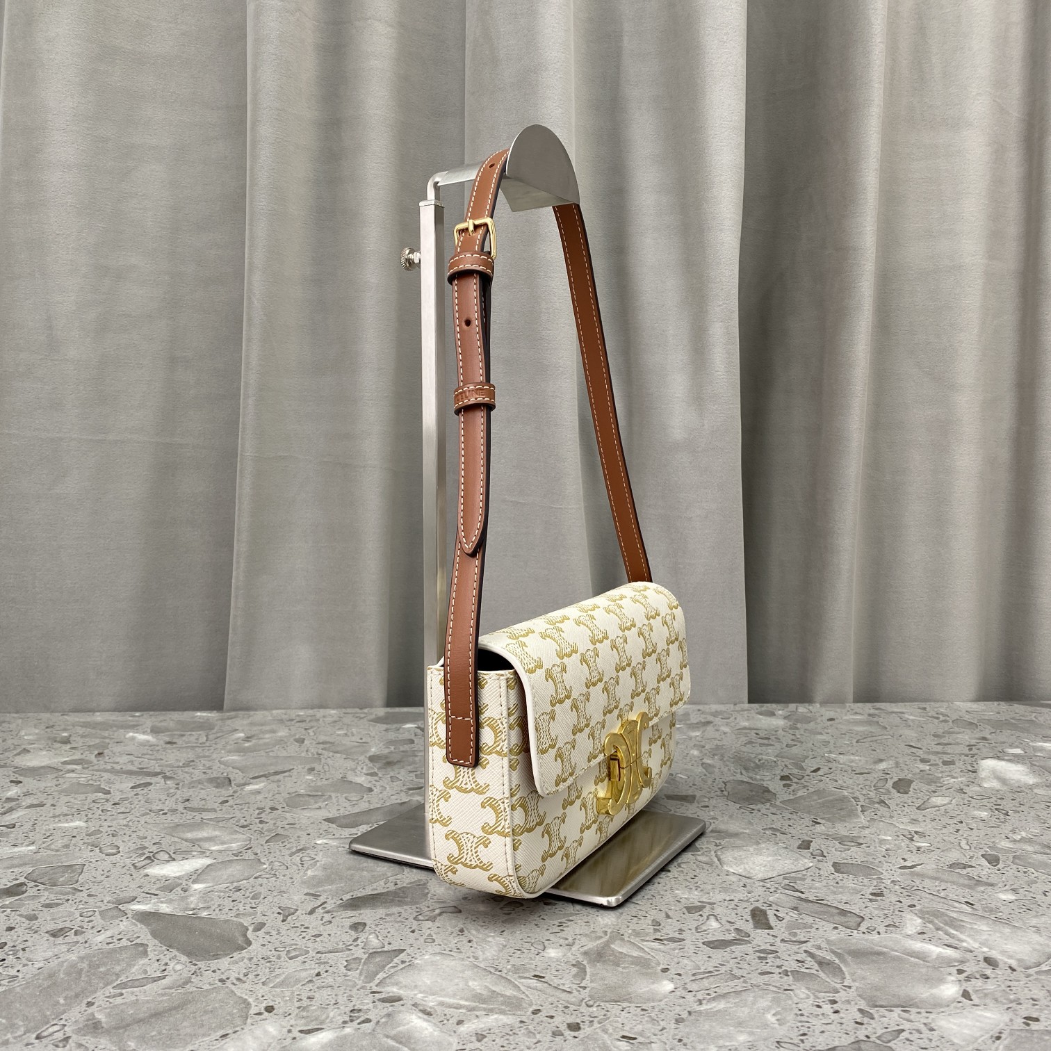 Replica Triomphe Shoulder Bag In Triomphe Canvas And Calfskin White