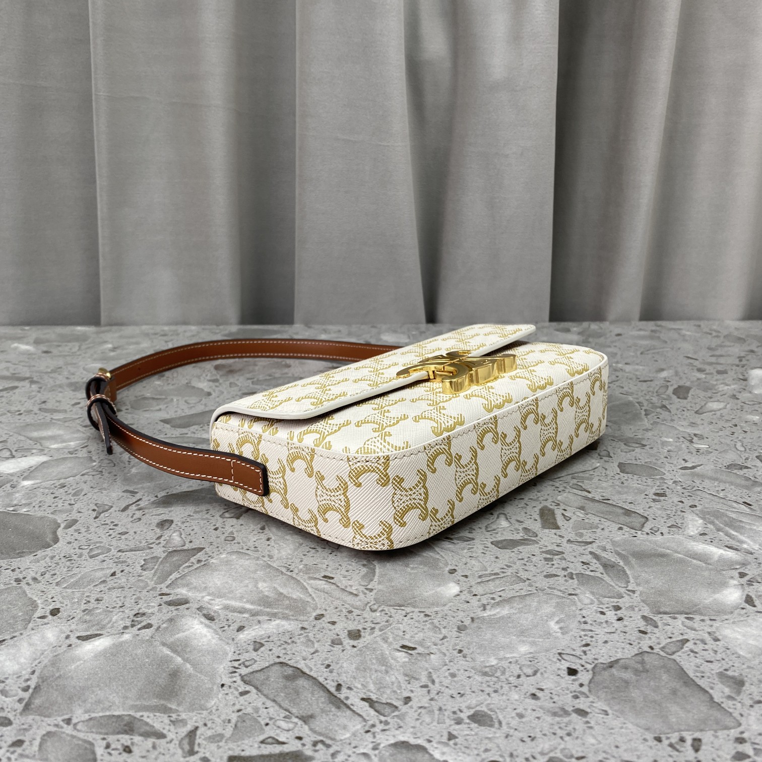 Replica Triomphe Shoulder Bag In Triomphe Canvas And Calfskin White