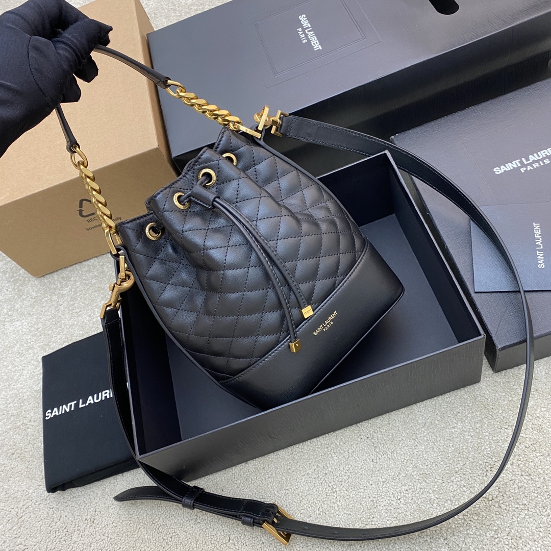 Saint Laurent Bucket Bag Chevrons In Quilted Lambskin Black