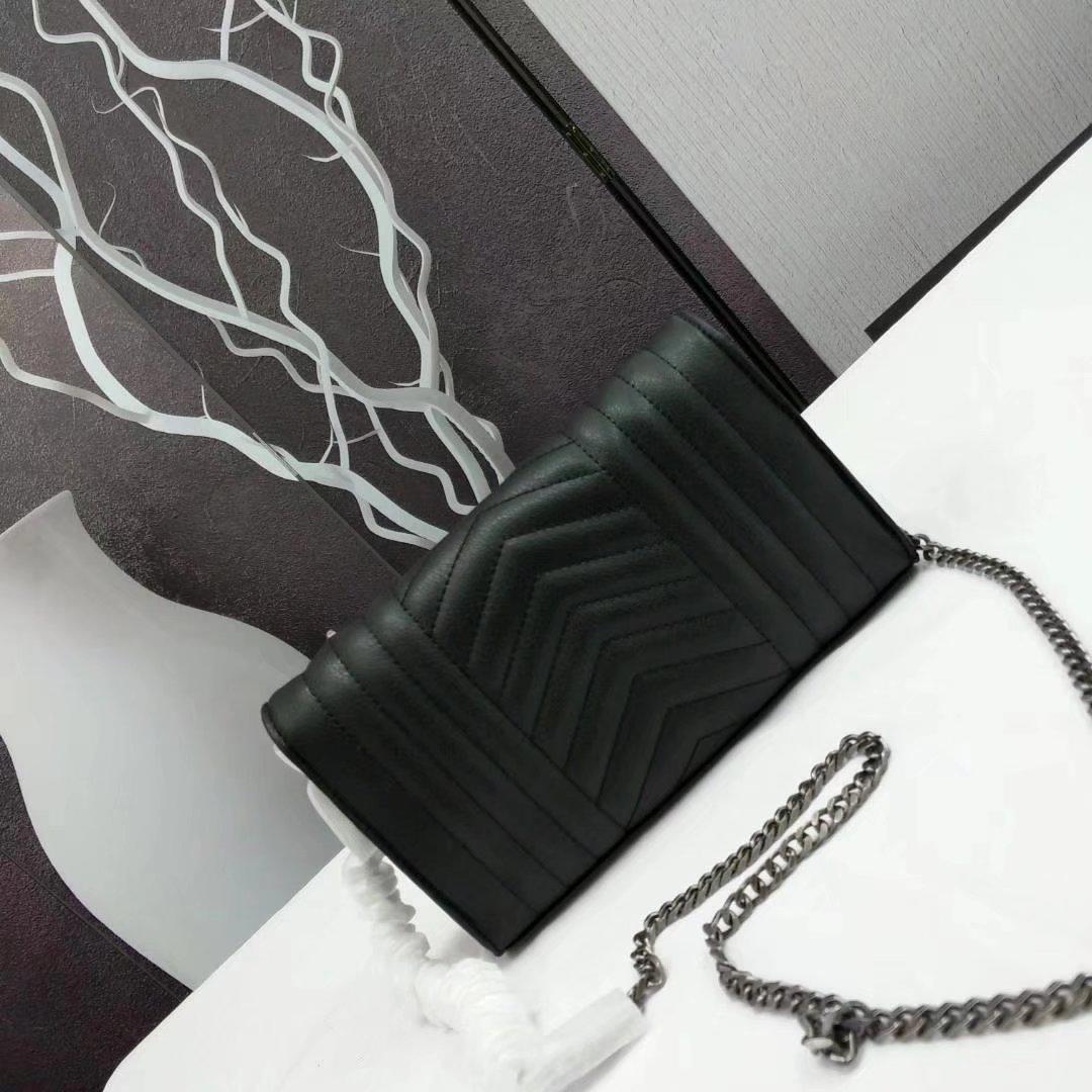 Saint Laurent Chain Wallet In Black Testured Mixed Matelasse Leather 