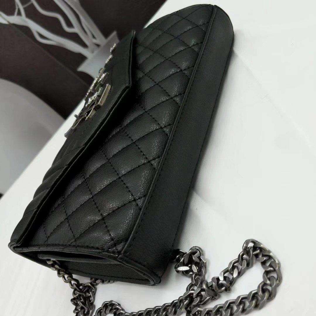 Saint Laurent Chain Wallet In Black Testured Mixed Matelasse Leather 