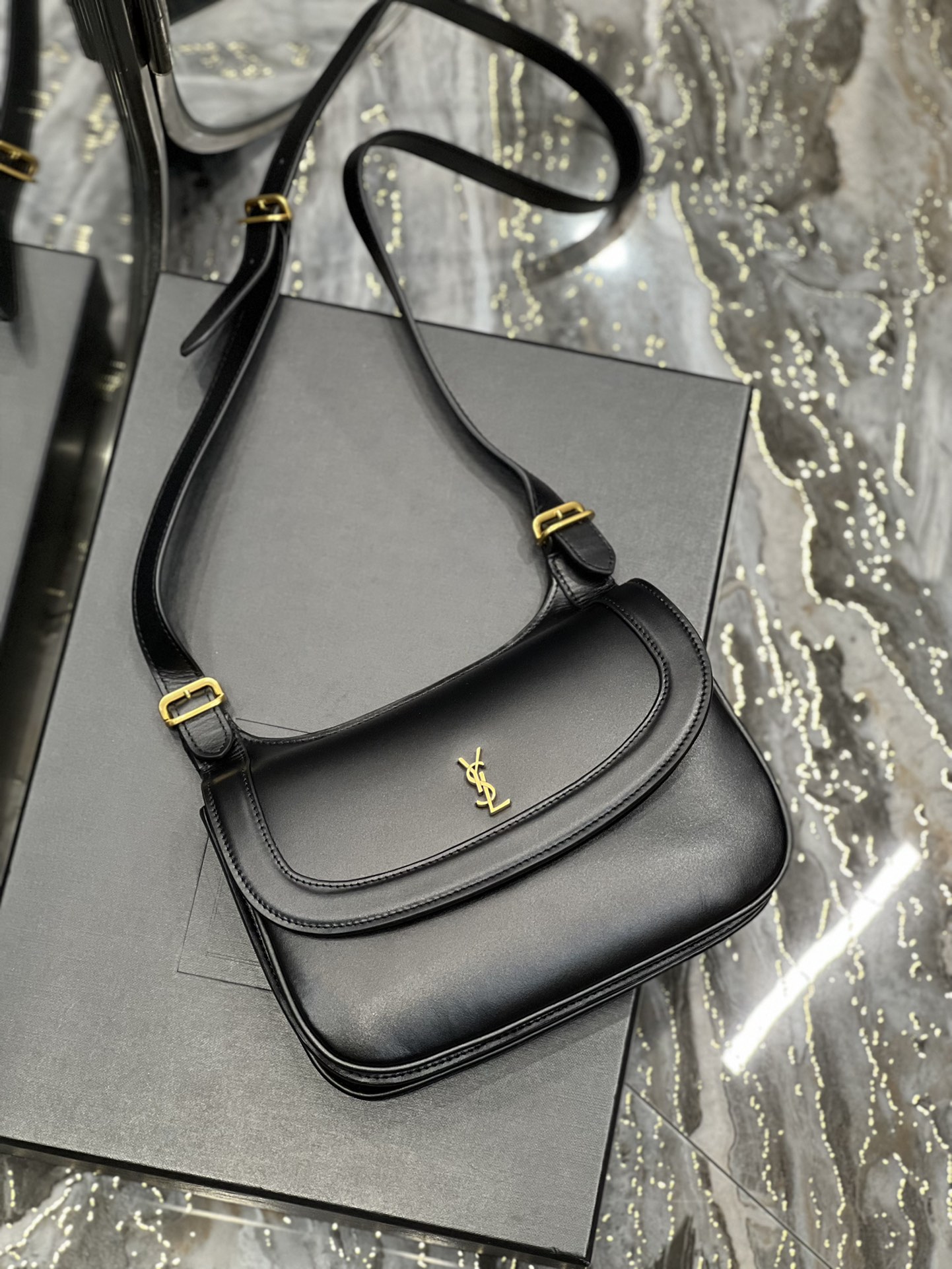 Saint Laurent Charlie Small Shoulder Bag In Smooth Leather Black