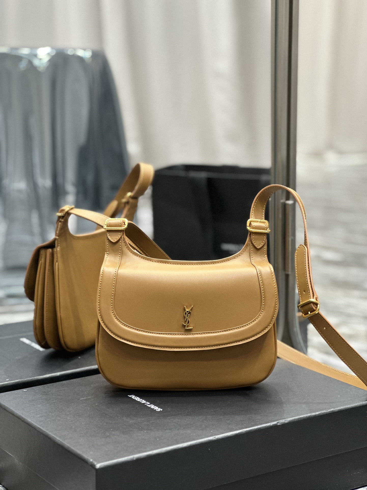 Saint Laurent Charlie Small Shoulder Bag In Smooth Leather Dark Honey