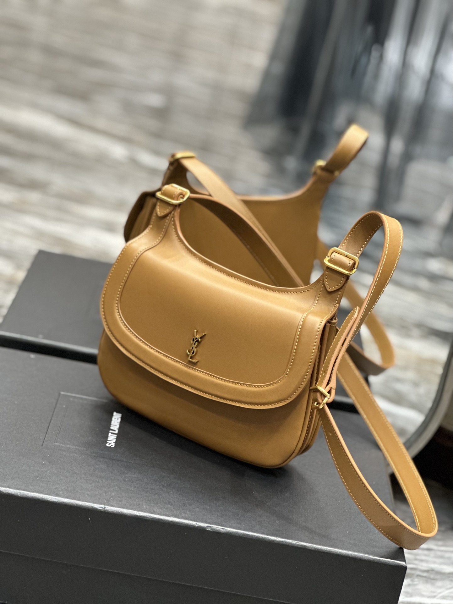 Saint Laurent Charlie Small Shoulder Bag In Smooth Leather Dark Honey