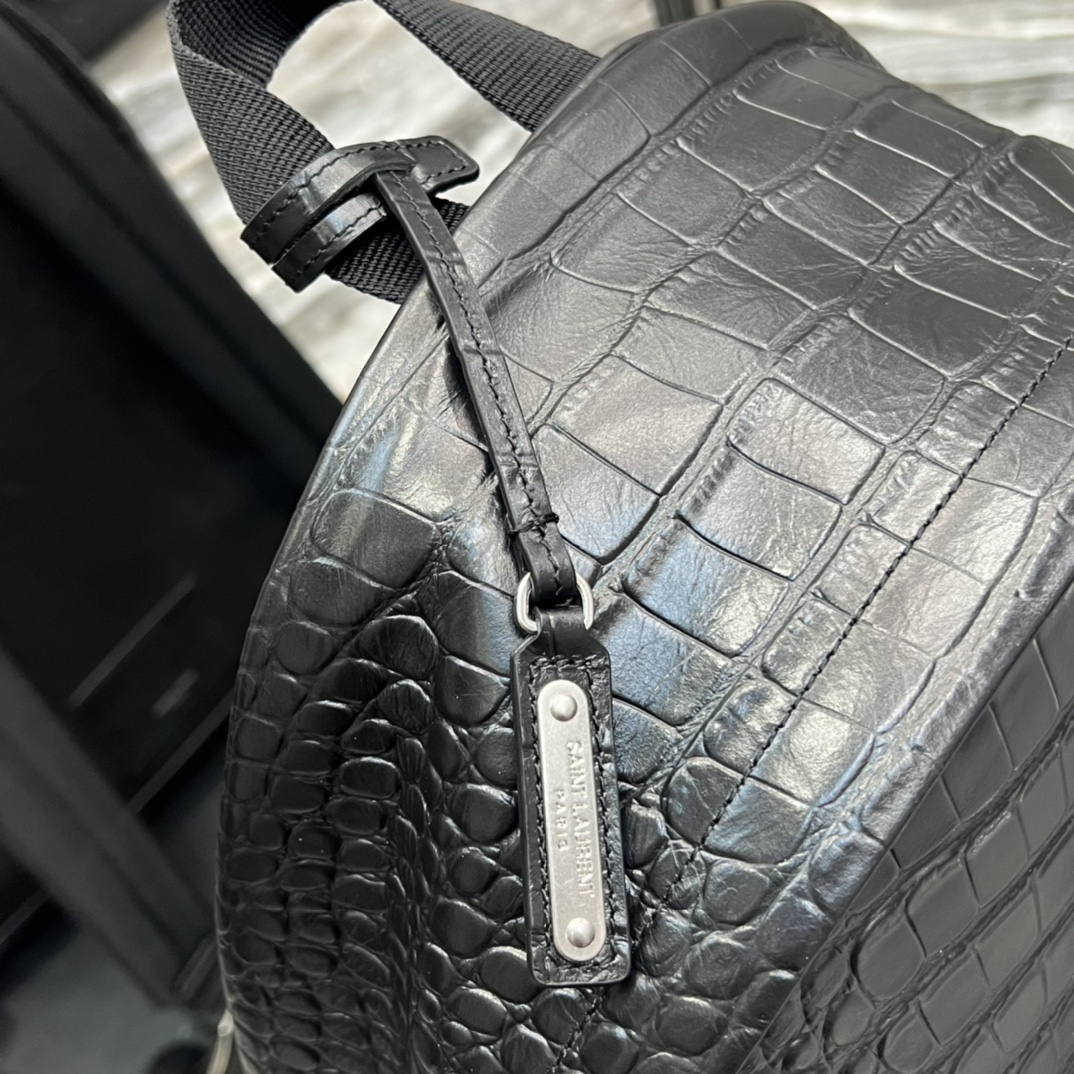 Saint Laurent City Backpack In Crocodile-Embossed Leather Black