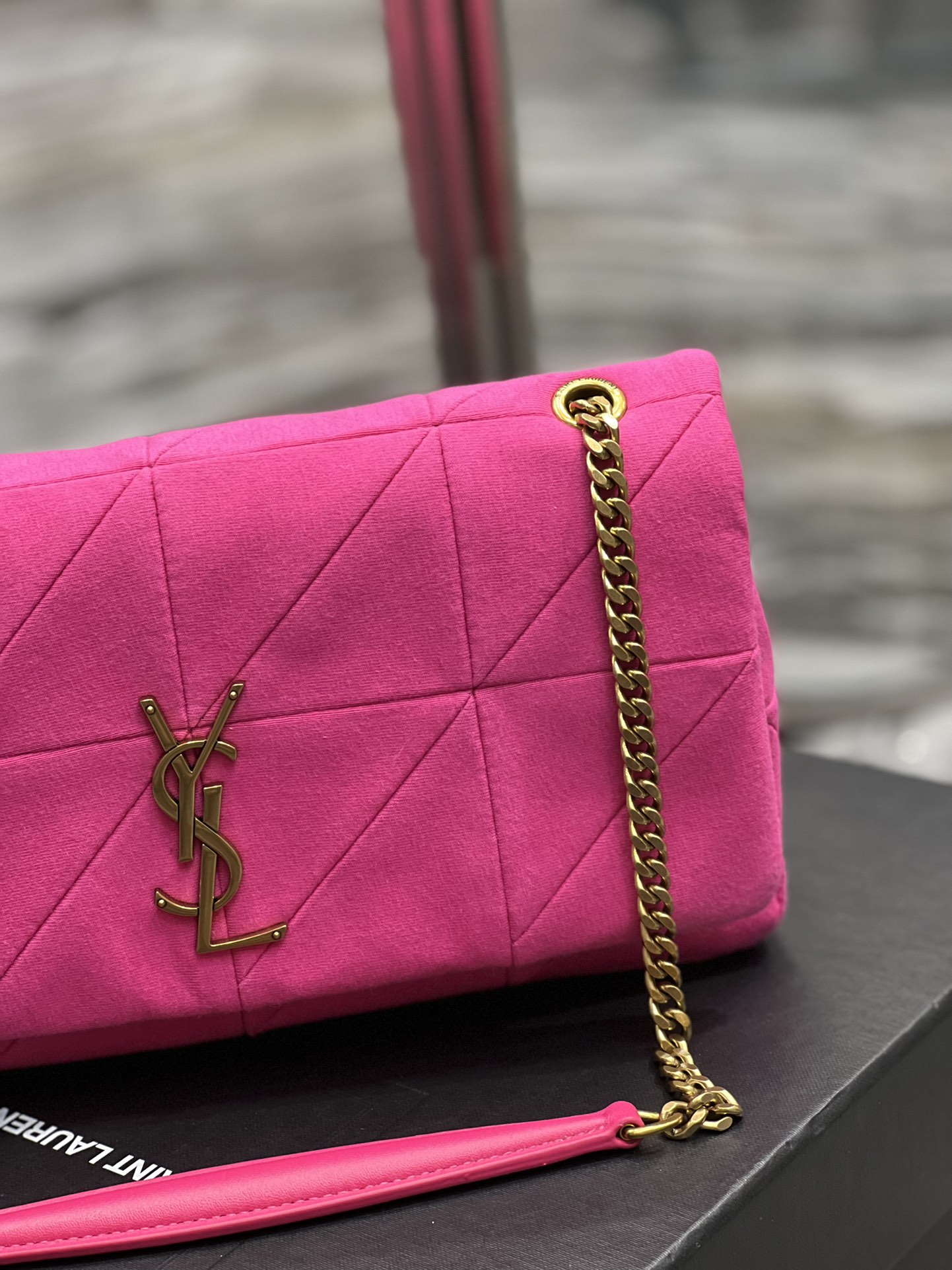 Saint Laurent Jamie Medium Chian Bag Carre Rive Gauche In Lambskin And suded Rose