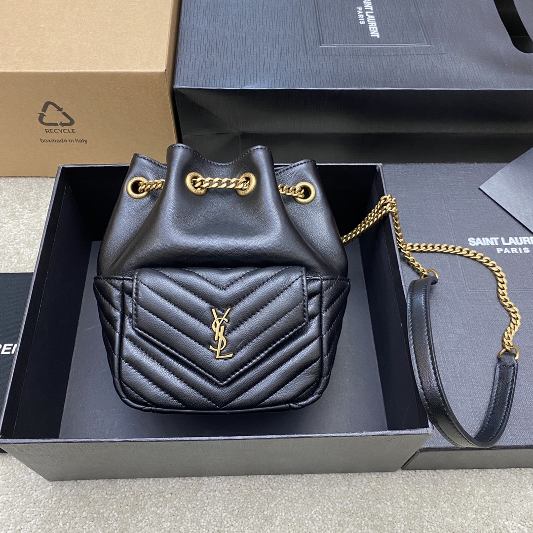 Saint Laurent Joe Mini Bucket Bag Chevrons In Quilted Lambskin Black