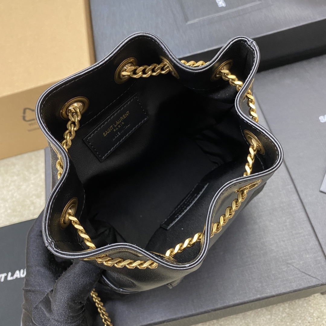 Saint Laurent Joe Mini Bucket Bag Chevrons In Quilted Lambskin Black