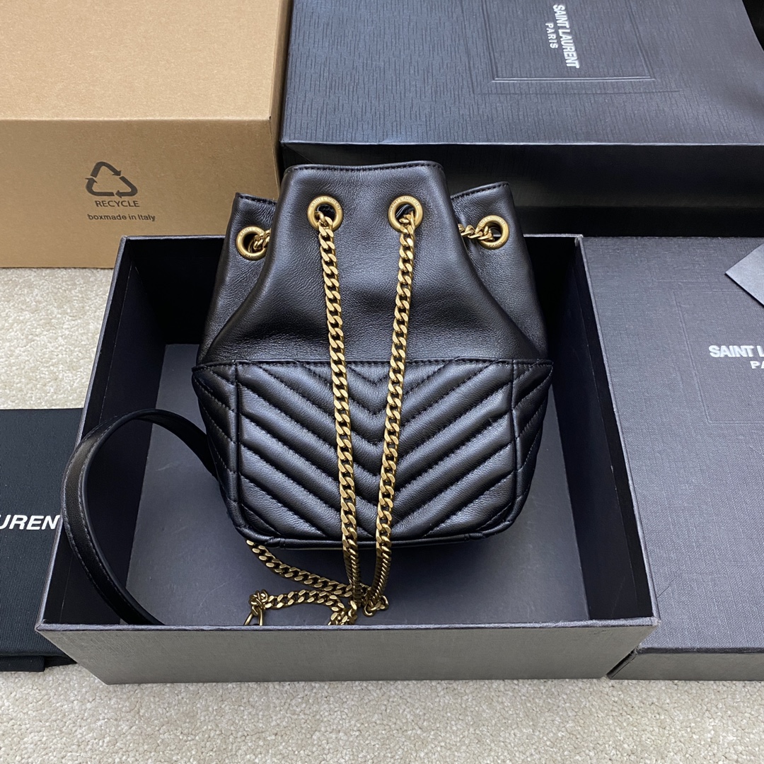 Saint Laurent Joe Mini Bucket Bag Chevrons In Quilted Lambskin Black