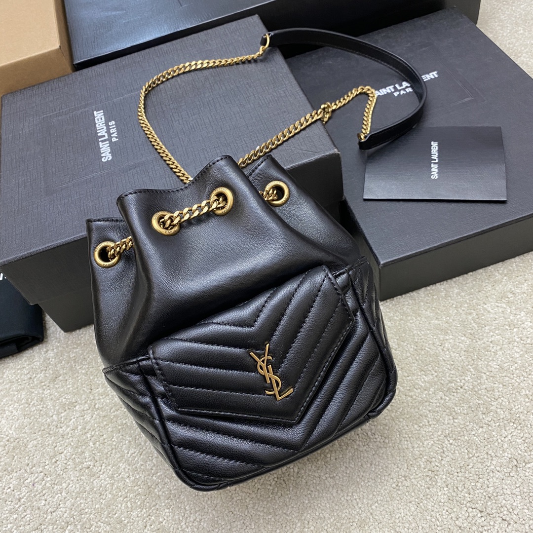 Saint Laurent Joe Mini Bucket Bag Chevrons In Quilted Lambskin Black