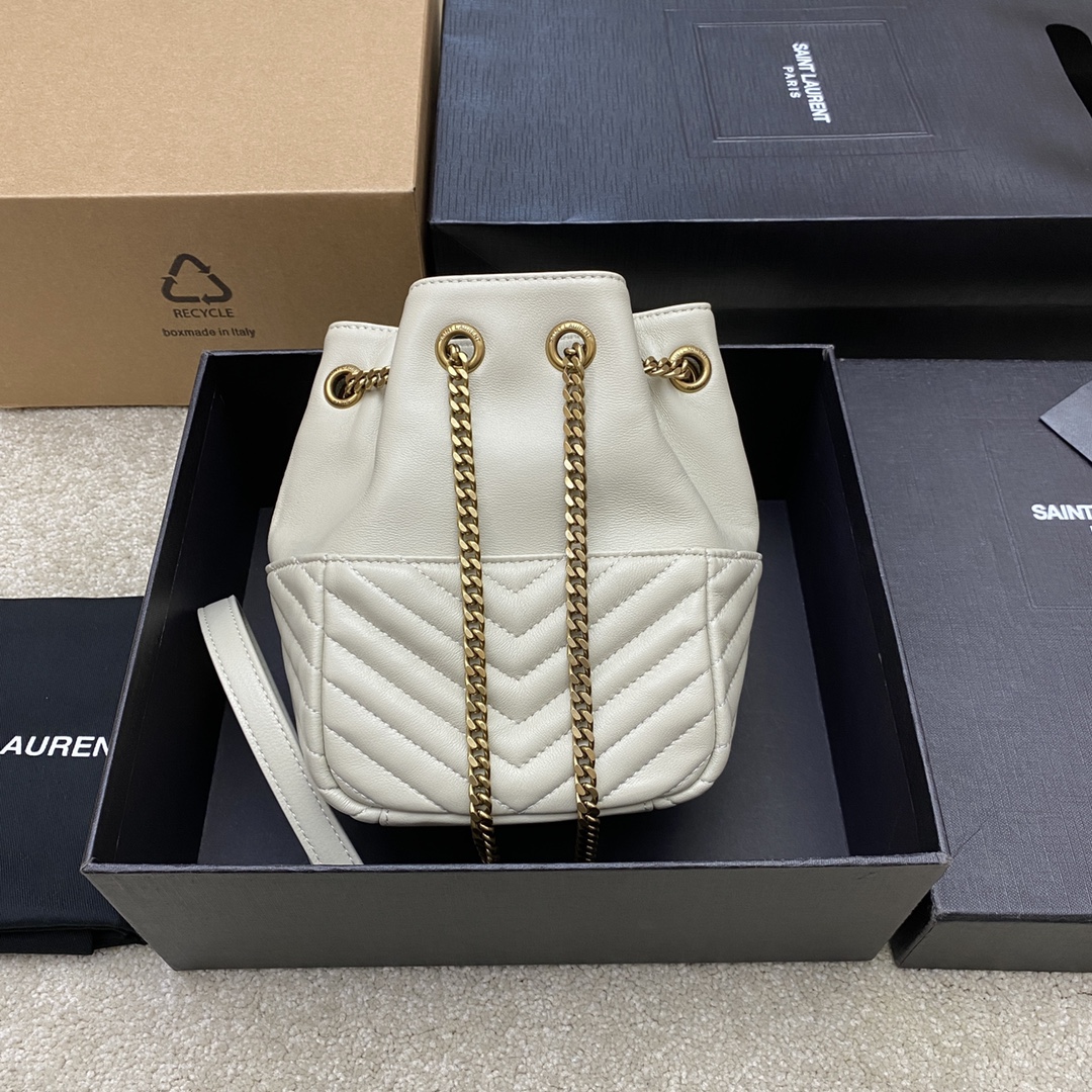 Saint Laurent Joe Mini Bucket Bag Chevrons In Quilted Lambskin White