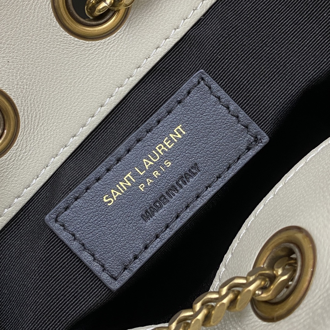 Saint Laurent Joe Mini Bucket Bag Chevrons In Quilted Lambskin White