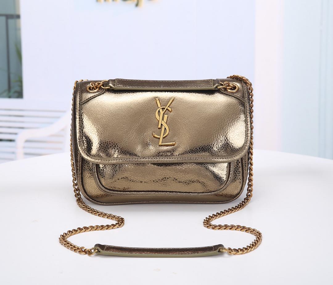 Saint Laurent Niki Baby in Lame Leather with A shogreen Look Pale Gold