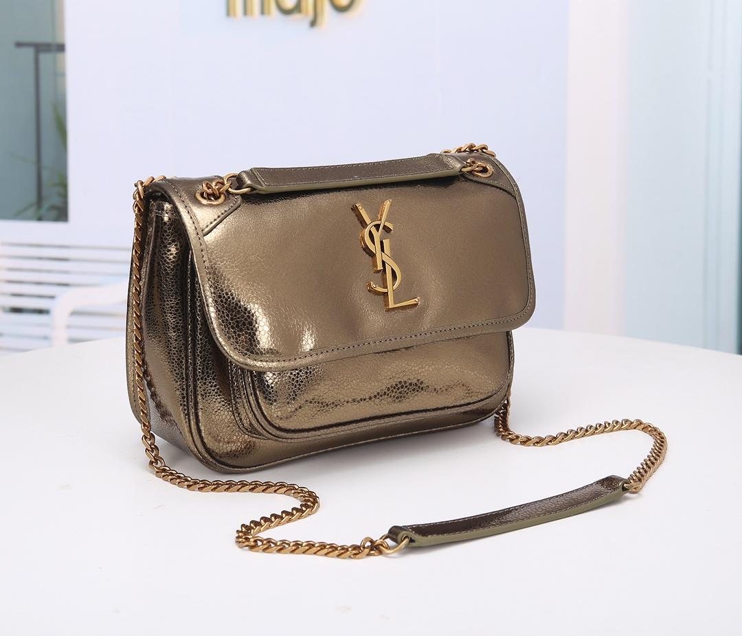 Saint Laurent Niki Baby in Lame Leather with A shogreen Look Pale Gold