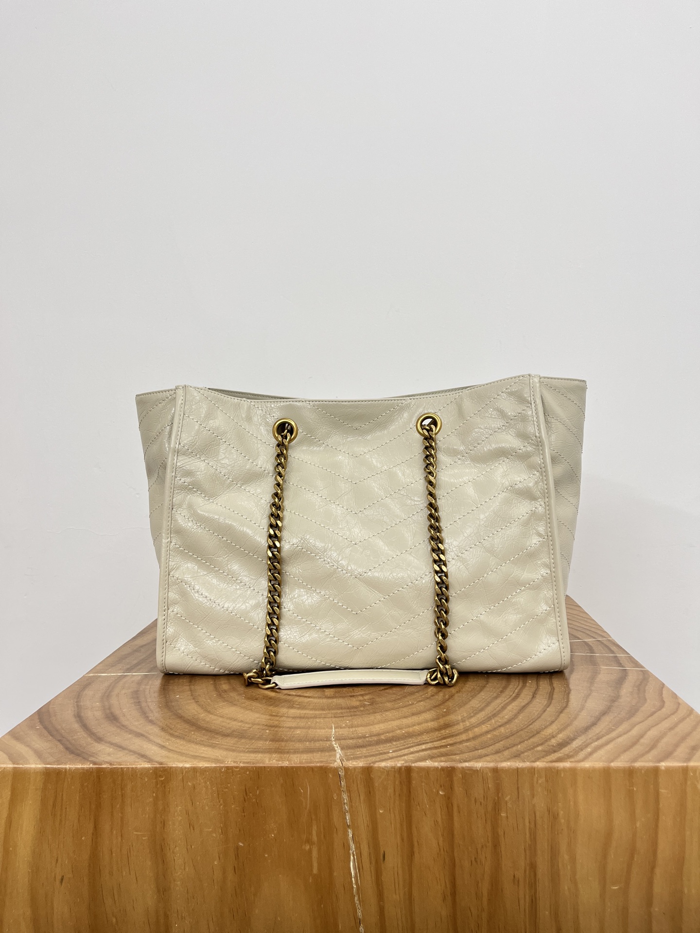 Saint Laurent Niki Shopping Bag Large Oiled and Waxed Cowhide Leather Beige