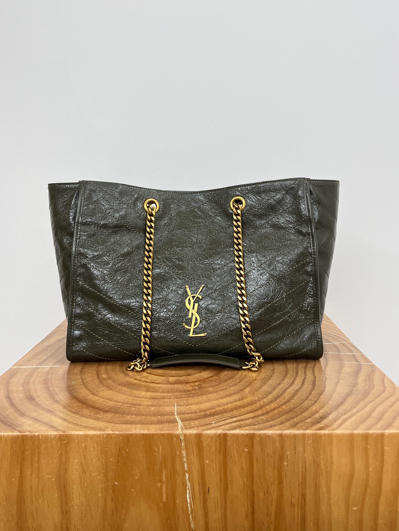 Saint Laurent Niki Shopping Bag Large Oiled and Waxed Cowhide Leather Green