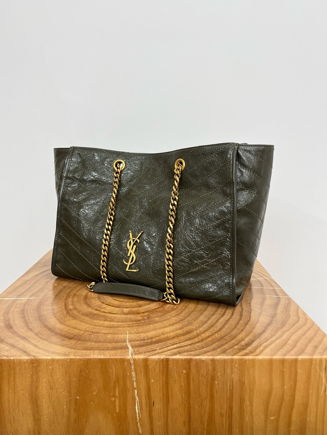 Saint Laurent Niki Shopping Bag Large Oiled and Waxed Cowhide Leather Green