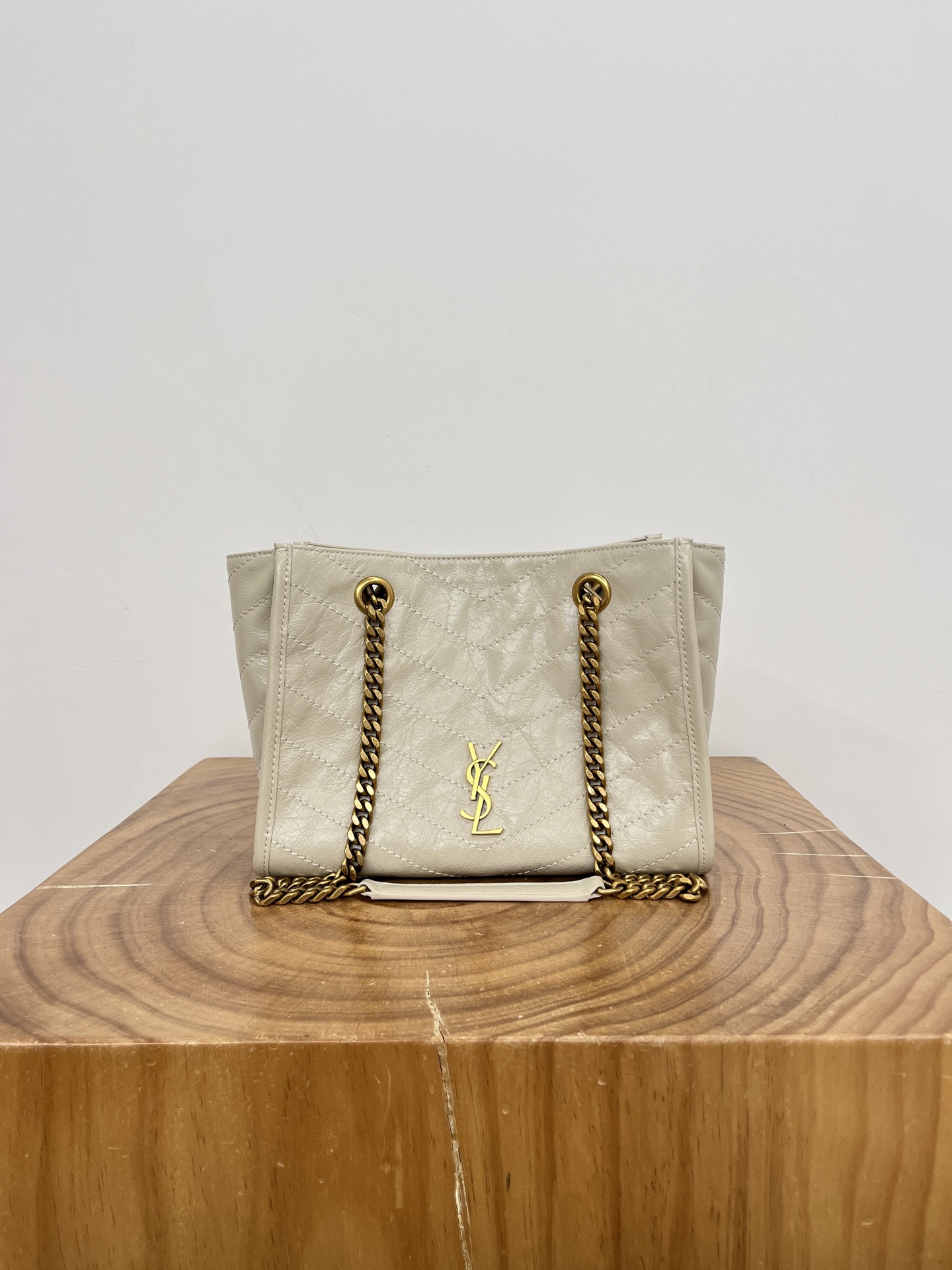 Saint Laurent Niki Shopping Bag Small Oiled and Waxed Cowhide Leather Beige