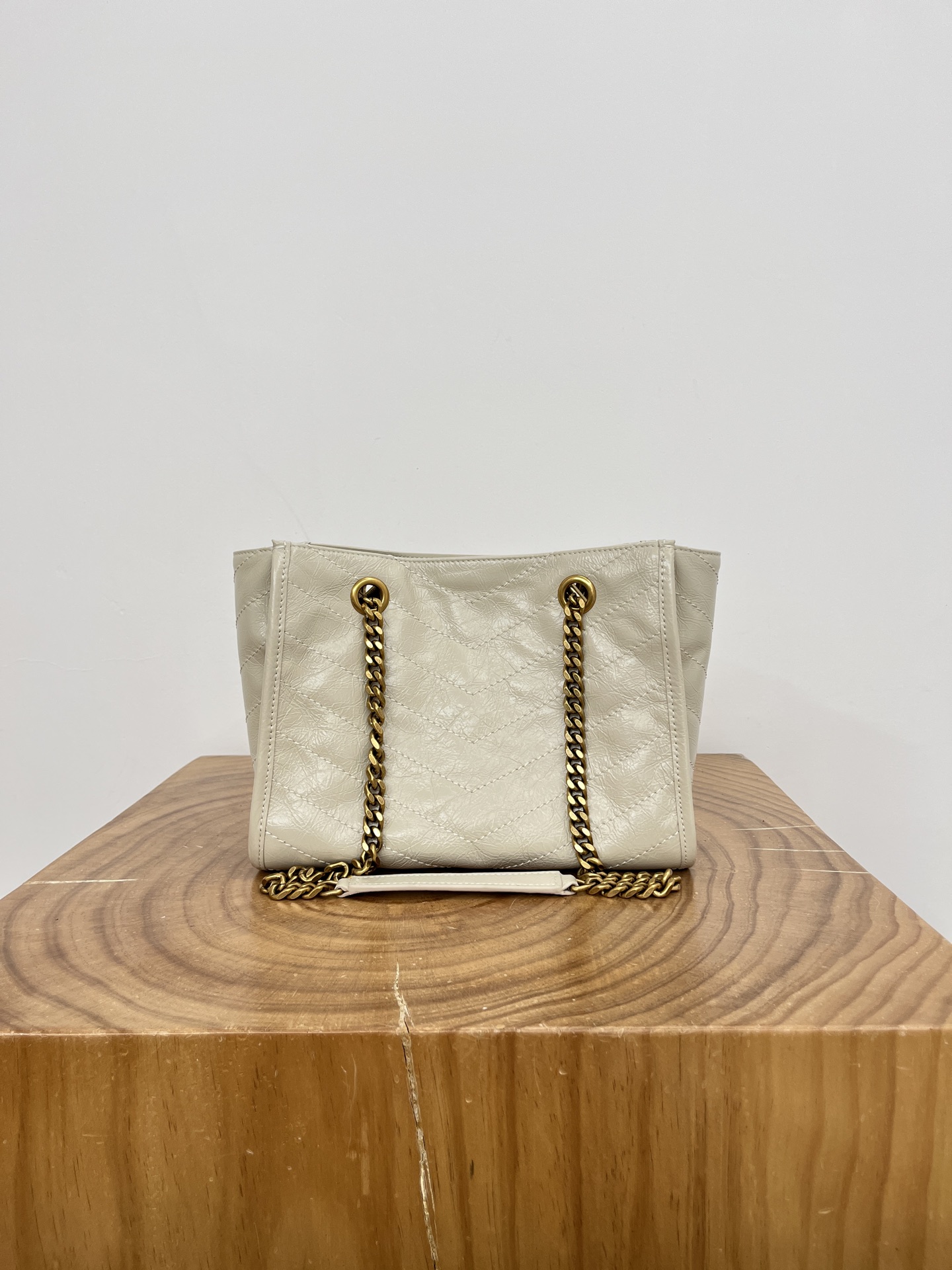 Saint Laurent Niki Shopping Bag Small Oiled and Waxed Cowhide Leather Beige