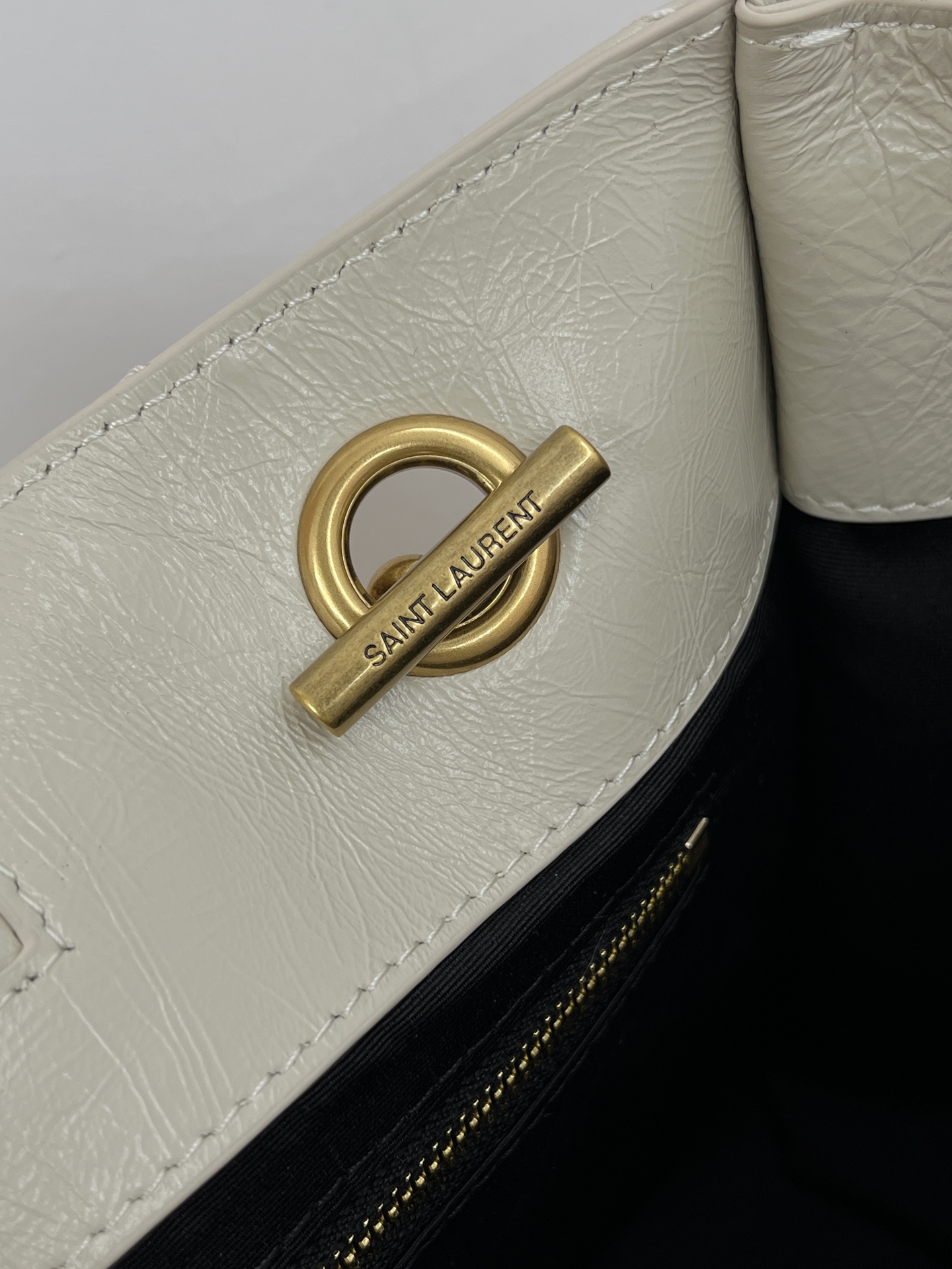 Saint Laurent Niki Shopping Bag Small Oiled and Waxed Cowhide Leather Beige