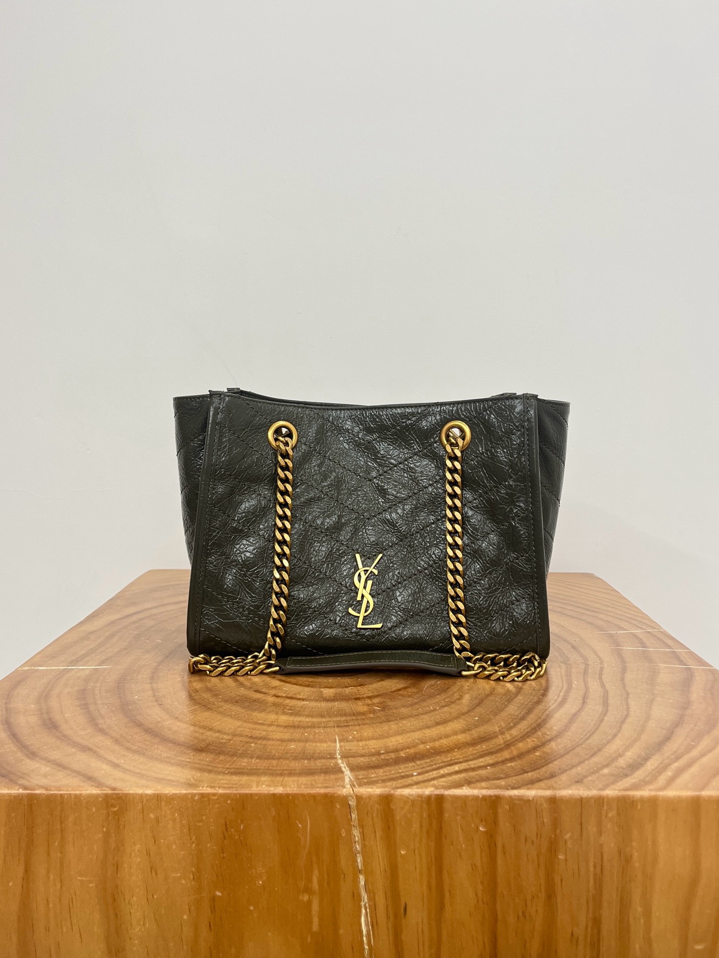 Saint Laurent Niki Shopping Bag Small Oiled and Waxed Cowhide Leather Green