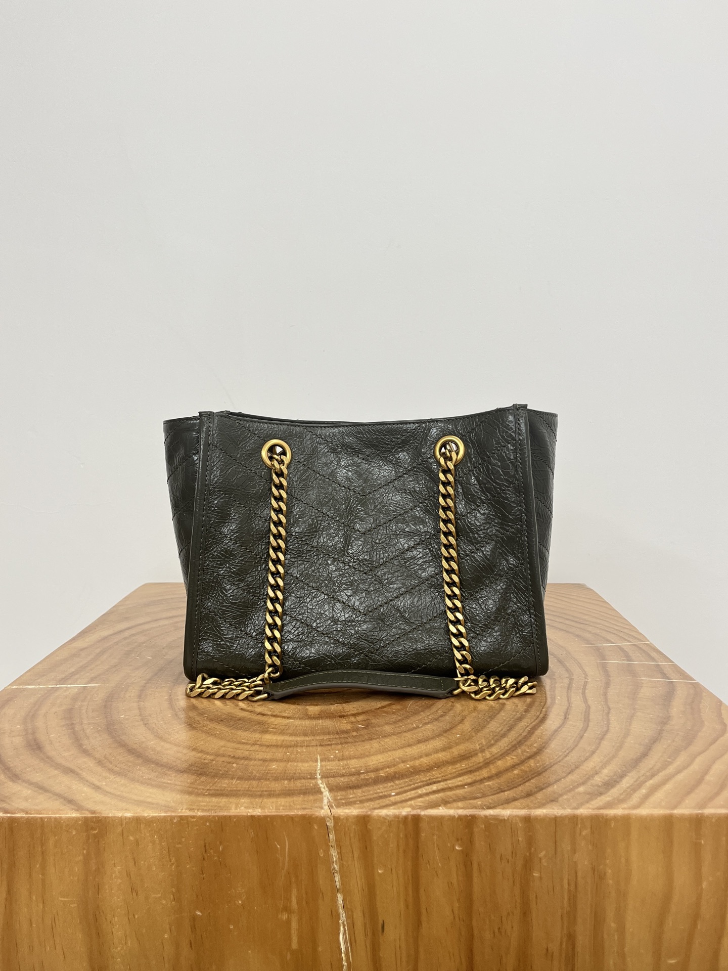 Saint Laurent Niki Shopping Bag Small Oiled and Waxed Cowhide Leather Green