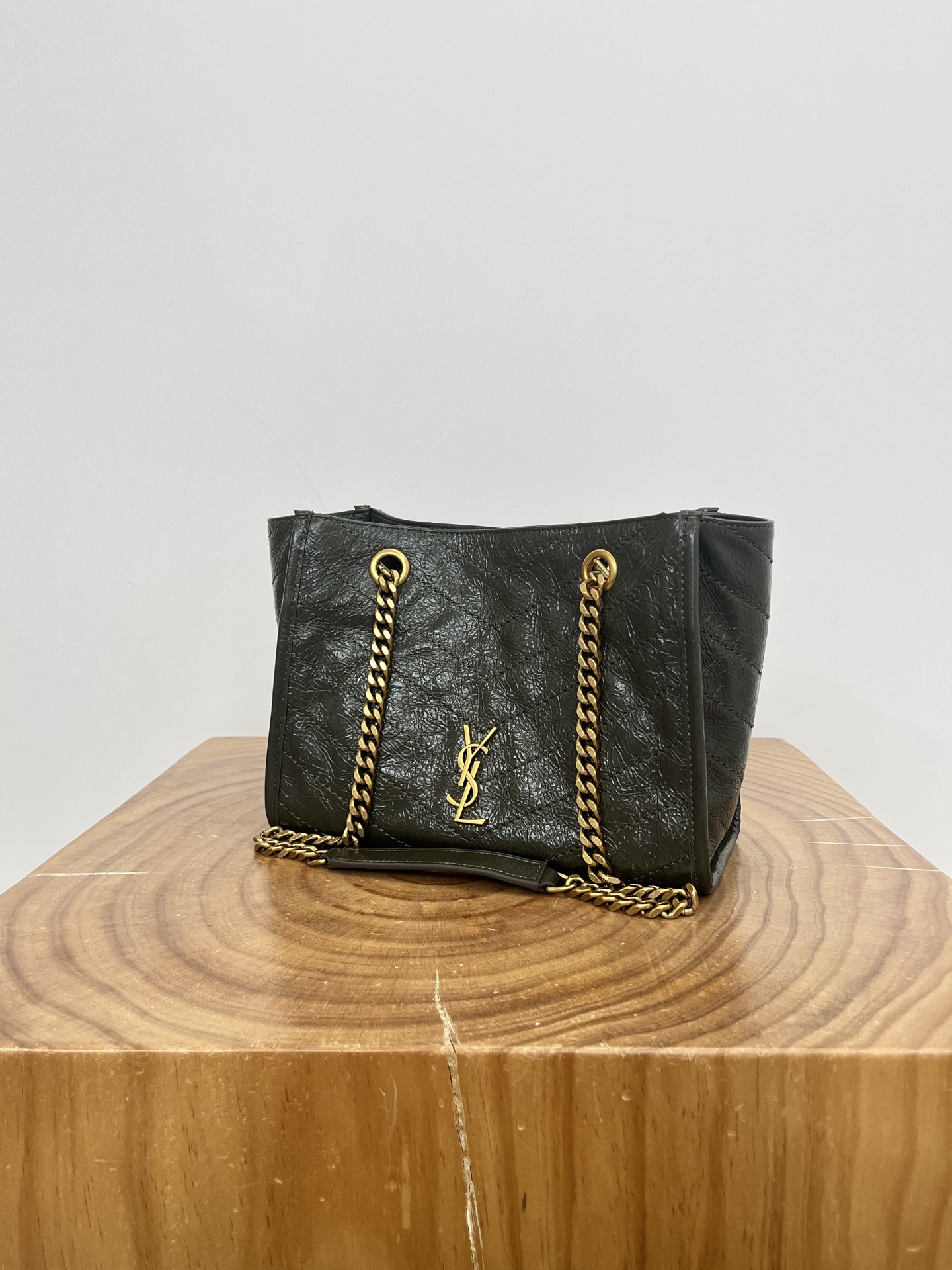 Saint Laurent Niki Shopping Bag Small Oiled and Waxed Cowhide Leather Green