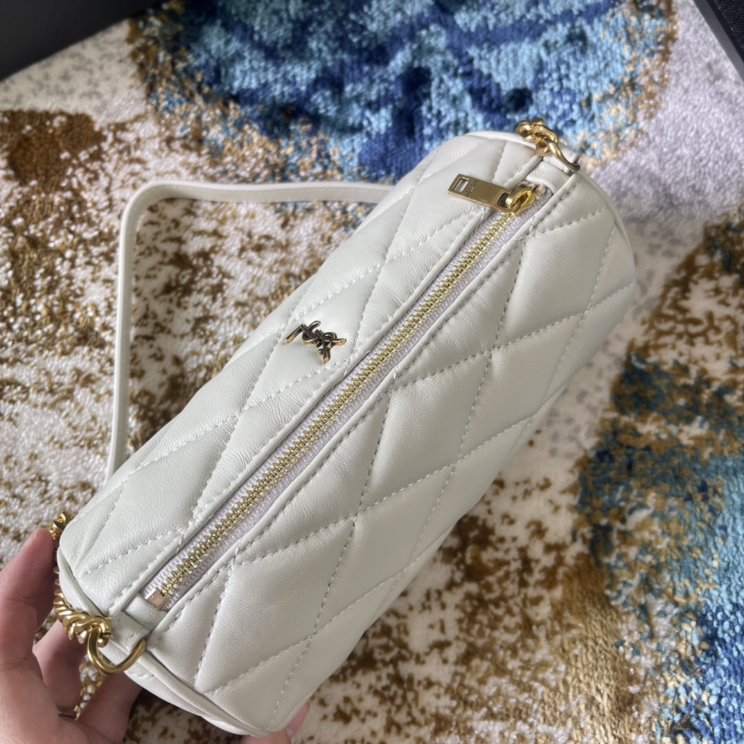 Saint Laurent Sade Mini Tube Bag In Quilted Lambskin White