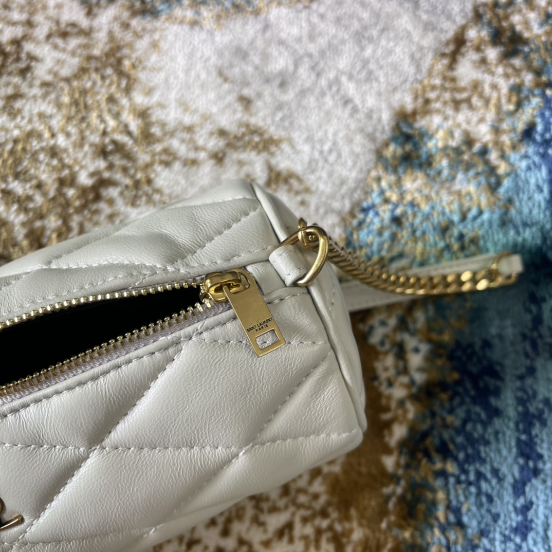 Saint Laurent Sade Mini Tube Bag In Quilted Lambskin White