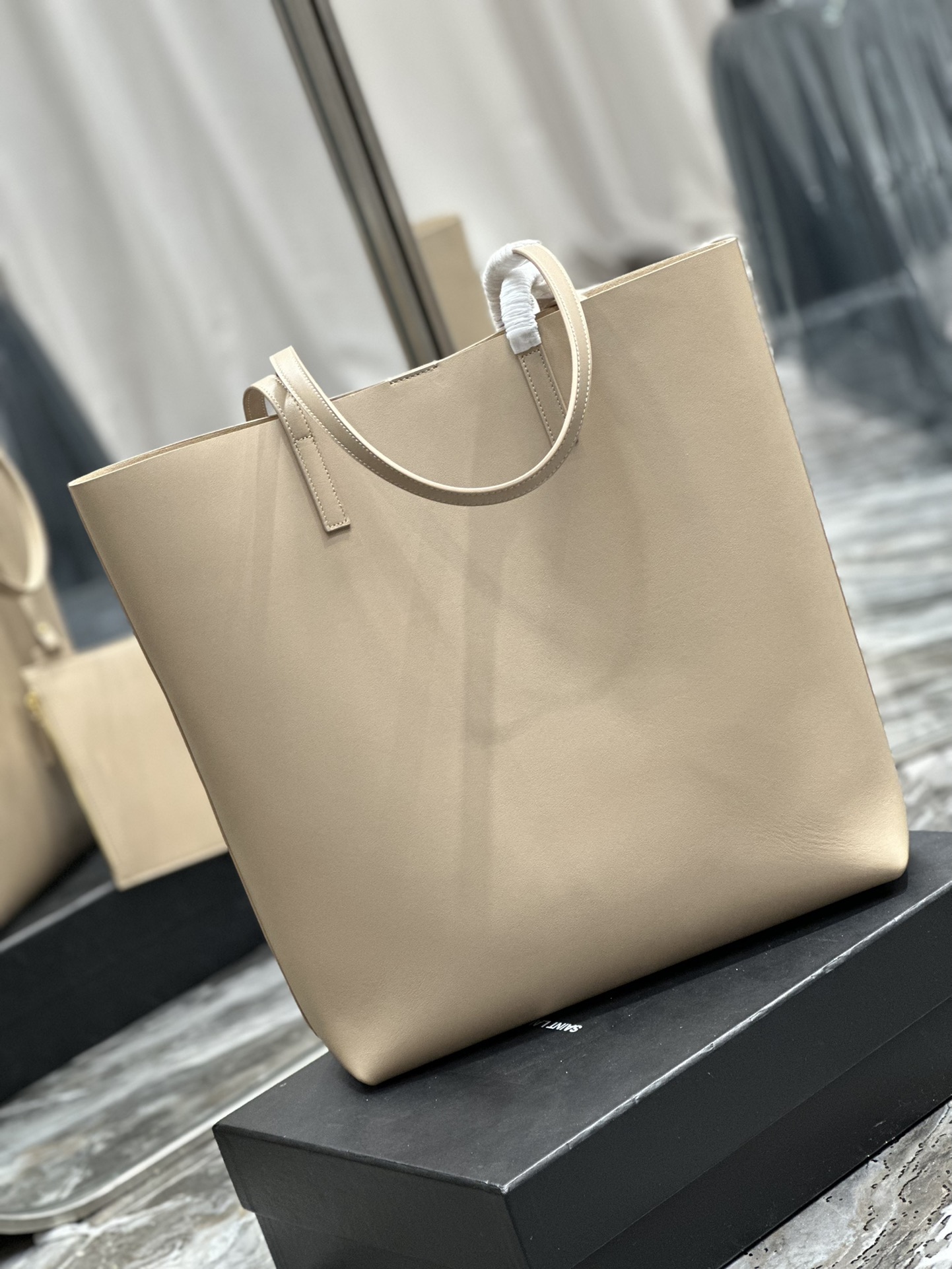 Saint Laurent Shopping Bag  N-S in Supple Leather Dark Beige