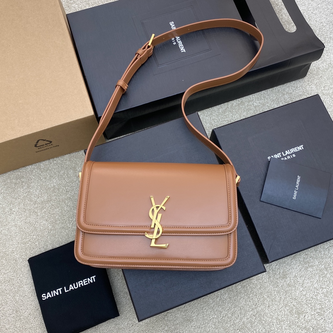 Saint Laurent Solferino Medium Satchel in Box Leather Blanc Dark Honey