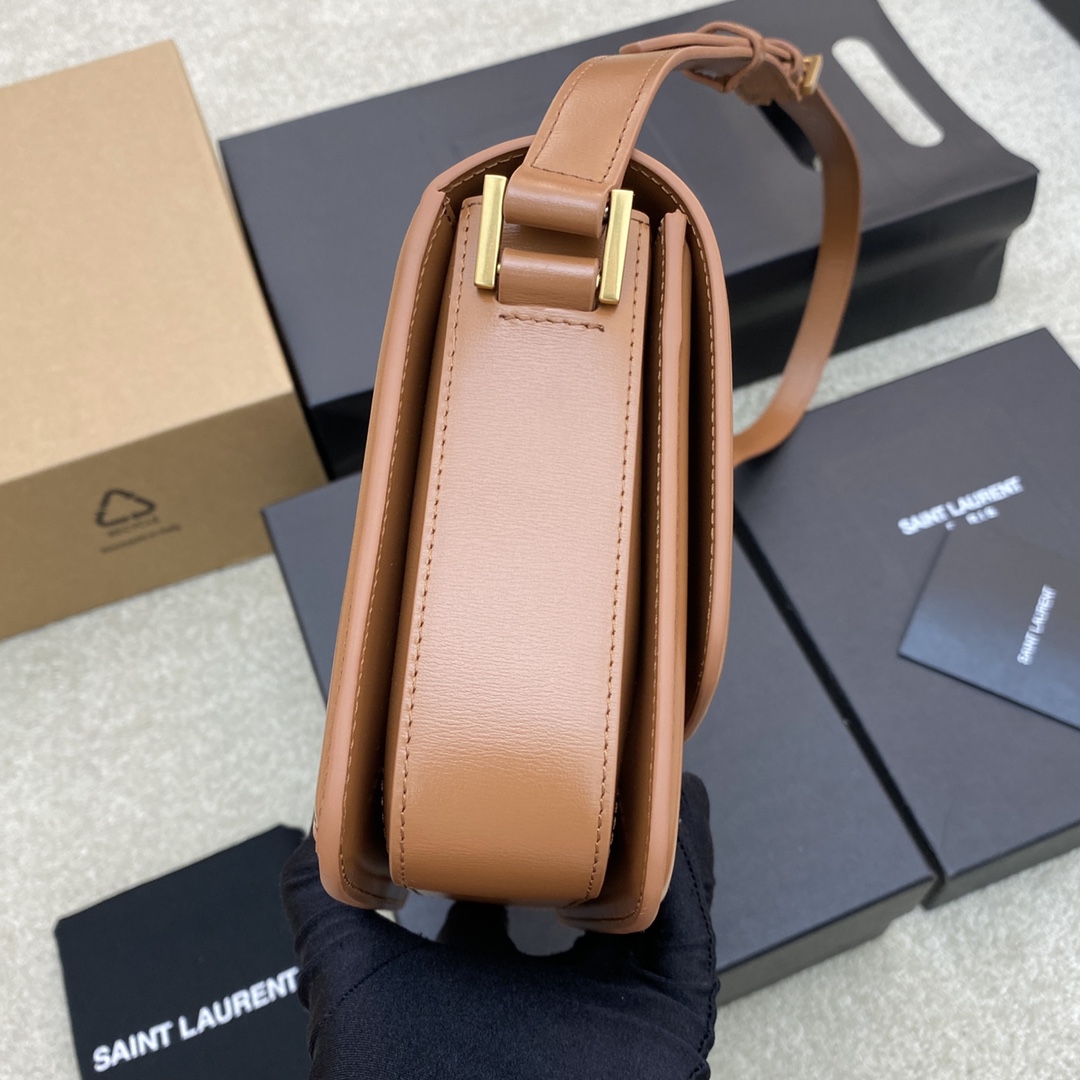 Saint Laurent Solferino Medium Satchel in Box Leather Blanc Dark Honey