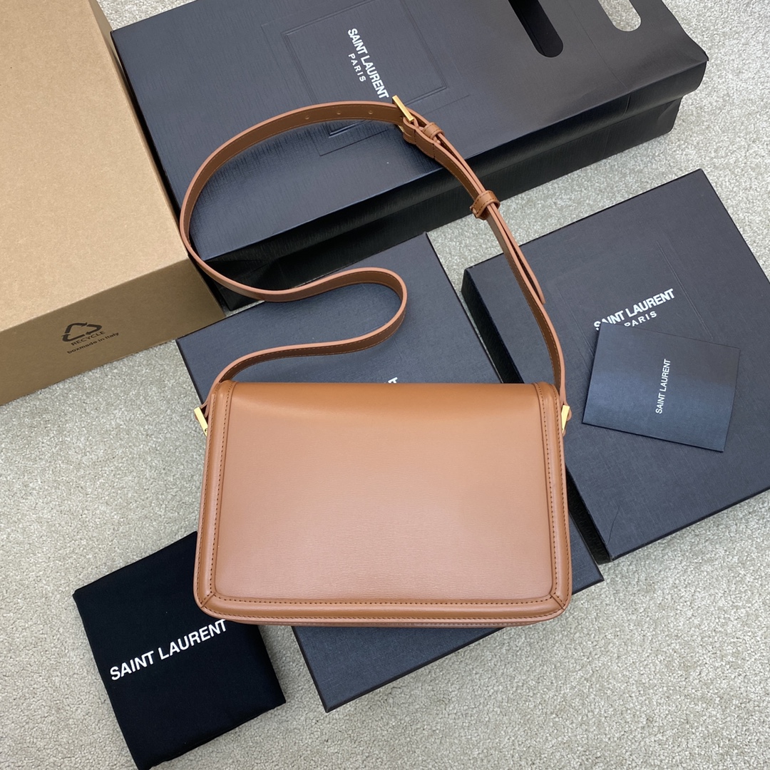 Saint Laurent Solferino Medium Satchel in Box Leather Blanc Dark Honey