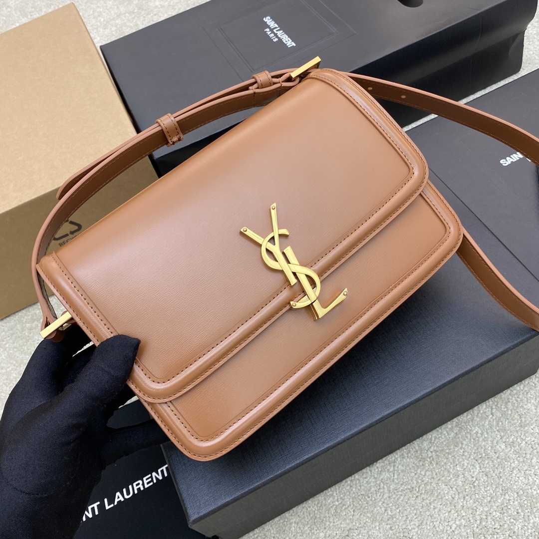 Saint Laurent Solferino Medium Satchel in Box Leather Blanc Dark Honey