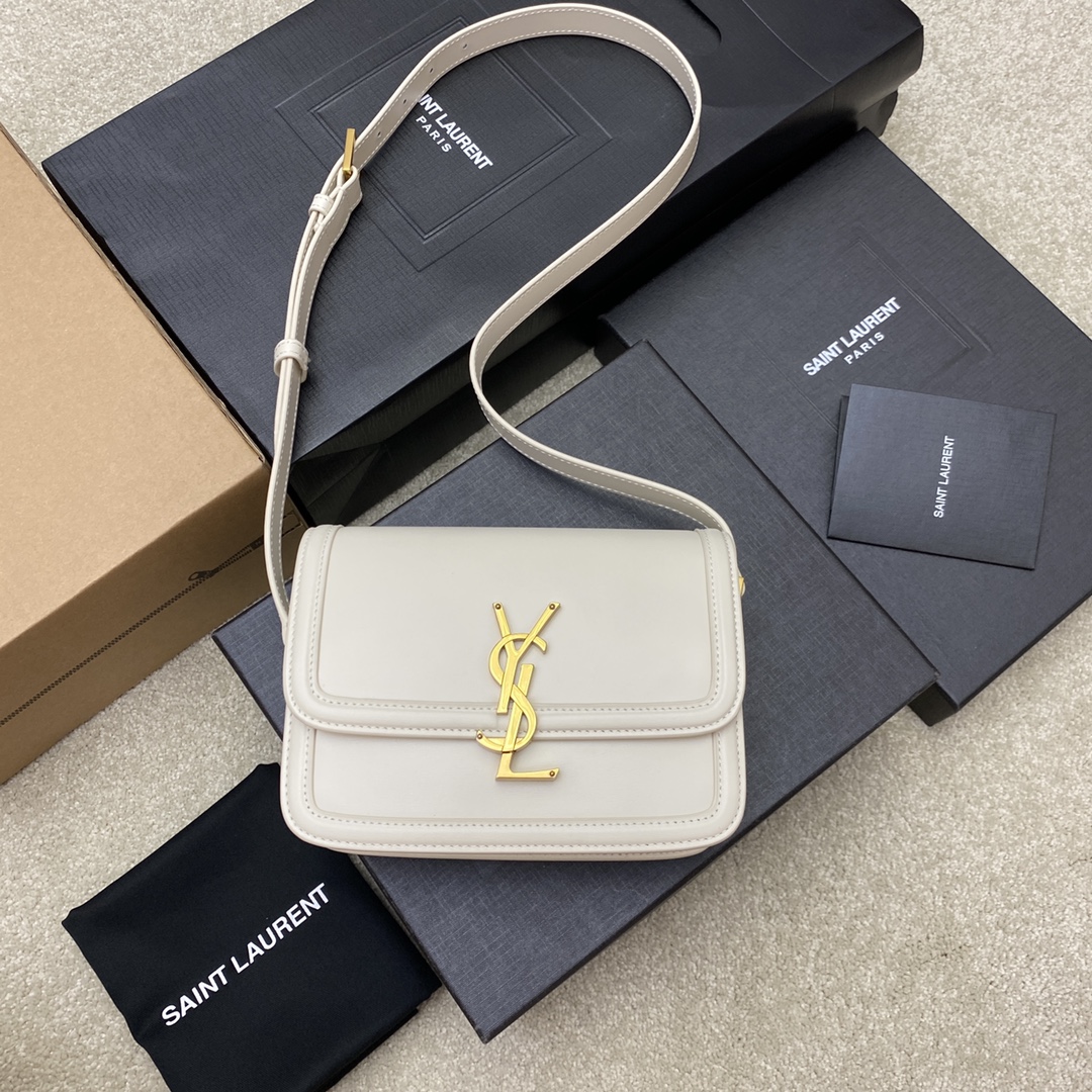 Saint Laurent Solferino Medium Satchel in Box Leather Blanc Vintage