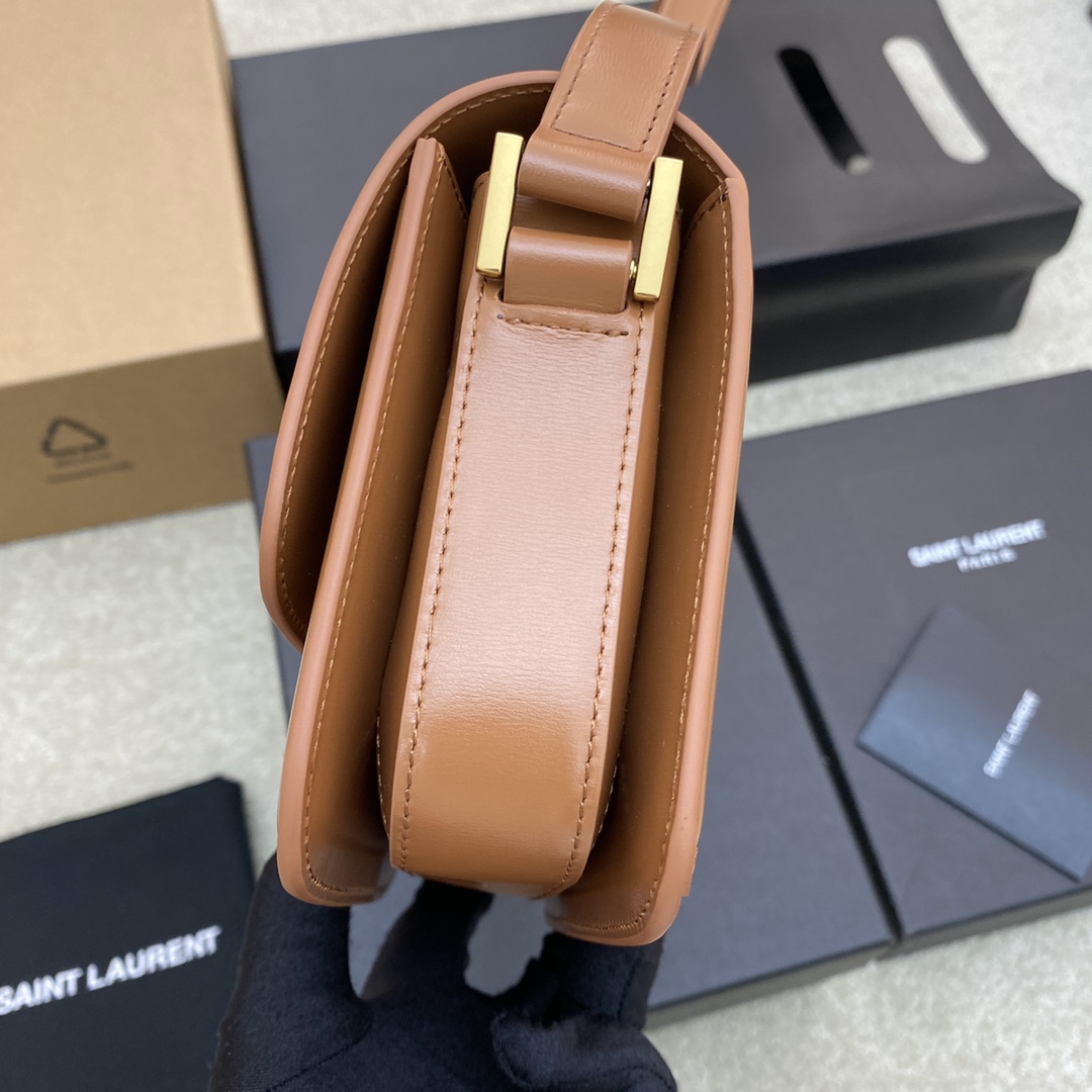 Saint Laurent Solferino Small Satchel in Box Leather Blanc Dark Honey