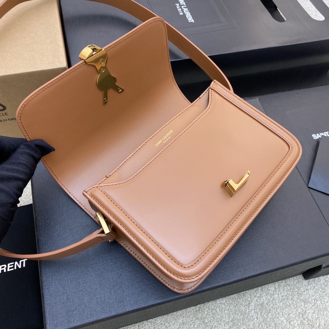 Saint Laurent Solferino Small Satchel in Box Leather Blanc Dark Honey