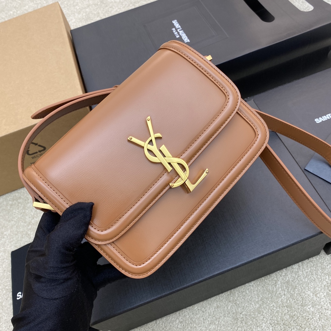 Saint Laurent Solferino Small Satchel in Box Leather Blanc Dark Honey