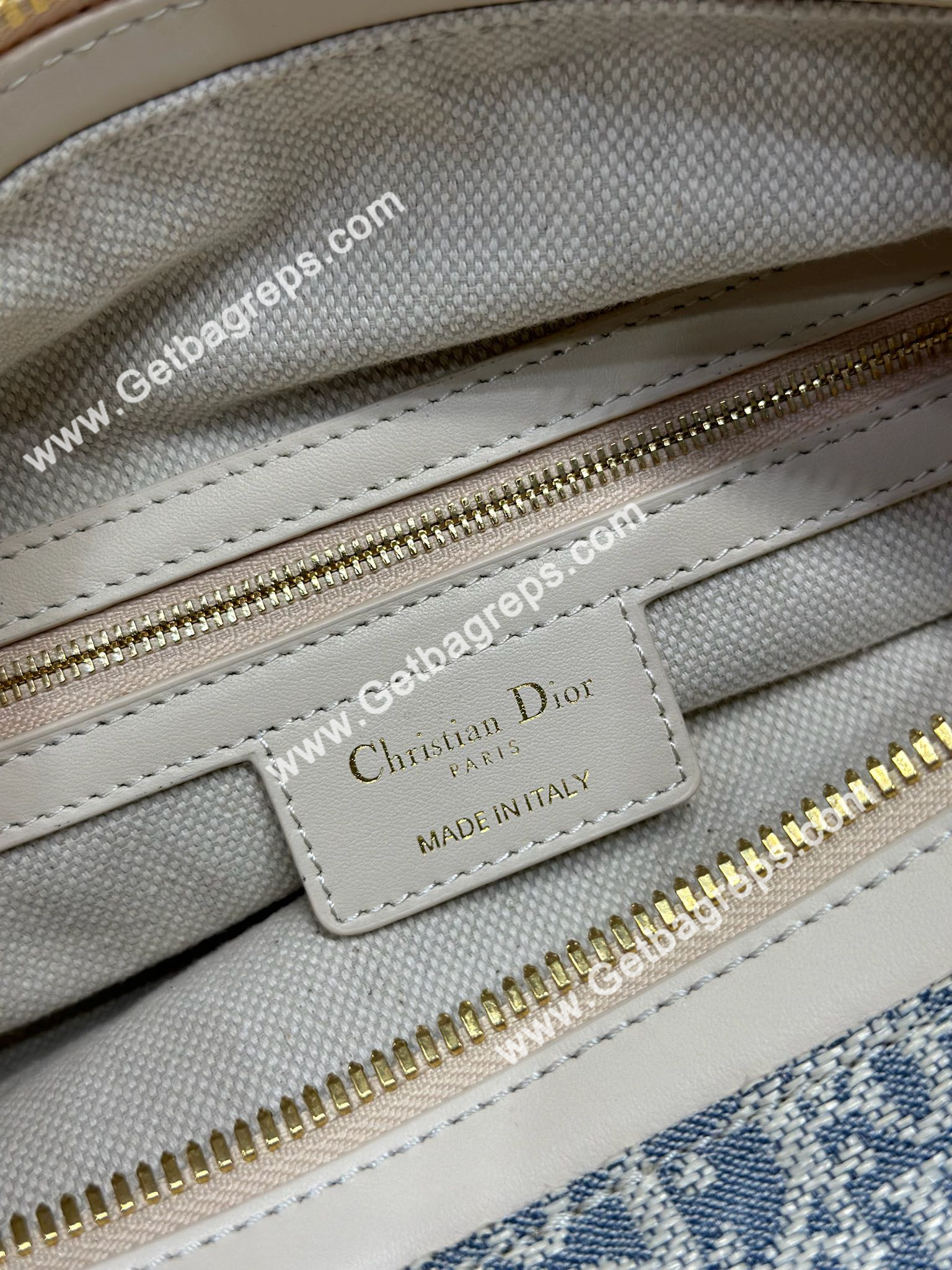 Small D-Journey Bag Blue Dior Oblique Chambray with Raffia Effect and Light Biscuit Smooth Calfskin