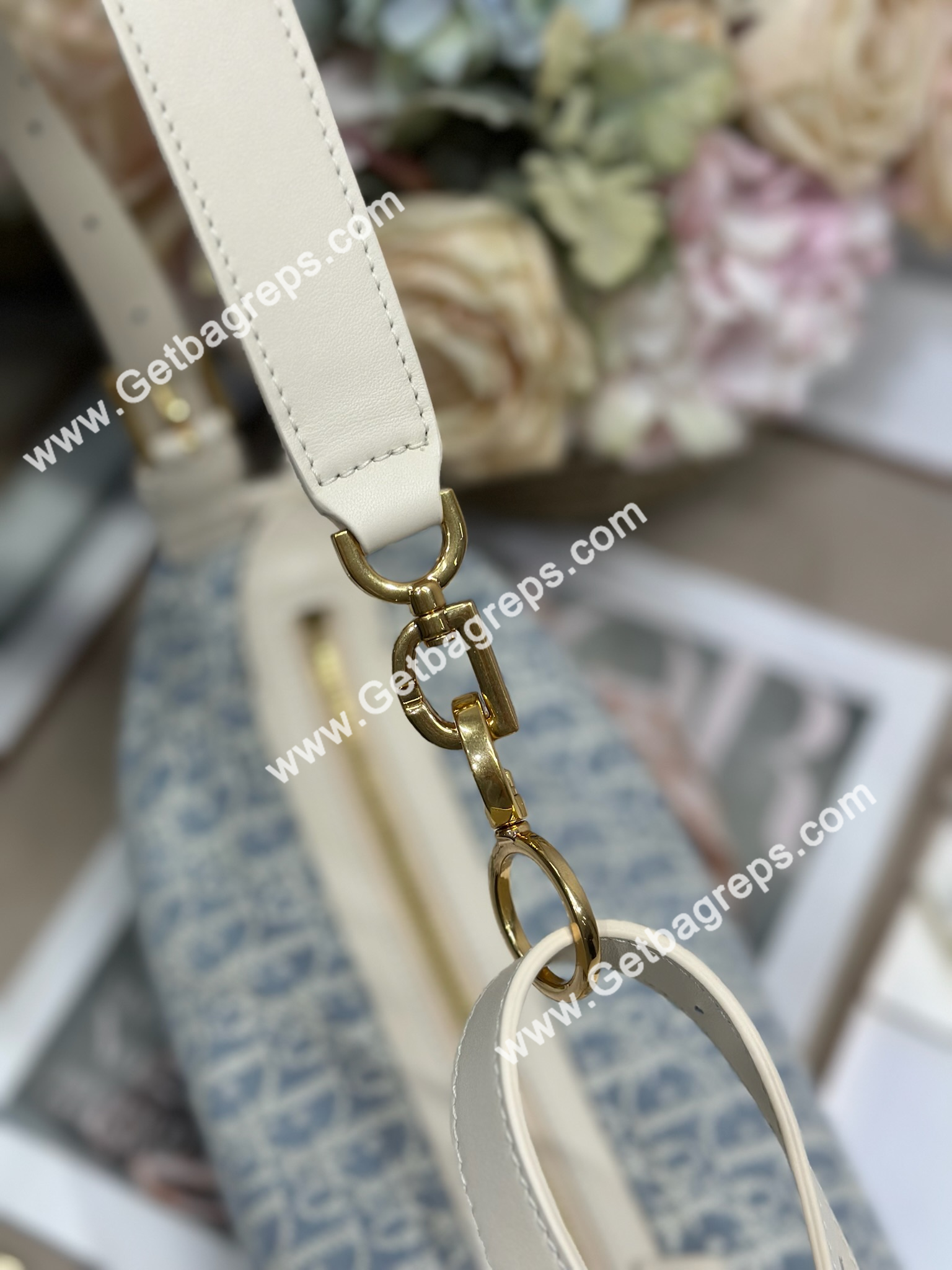 Small D-Journey Bag Blue Dior Oblique Chambray with Raffia Effect and Light Biscuit Smooth Calfskin