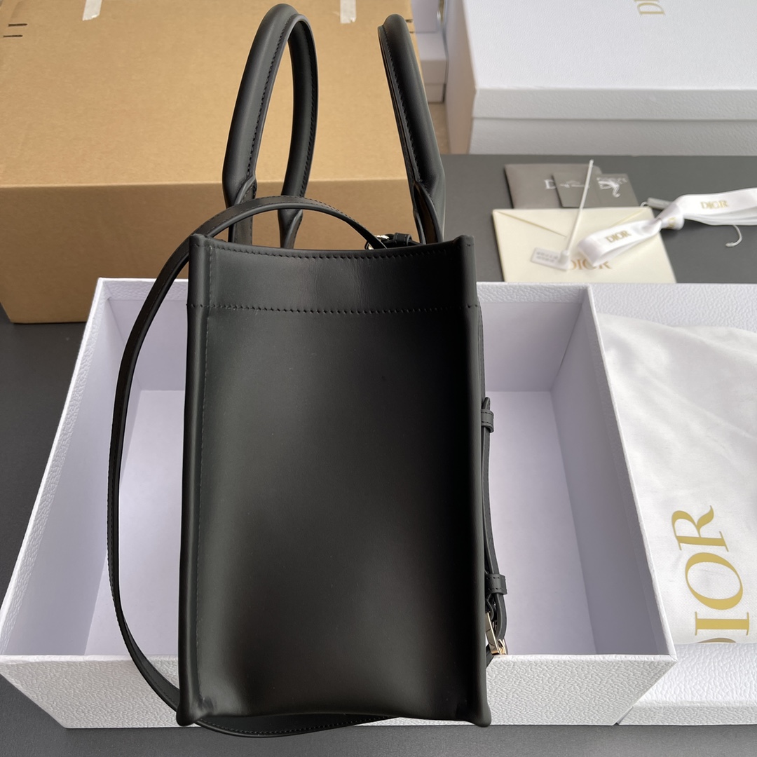 Small Dior Book Tote Latte Macrocannage Calfskin Black