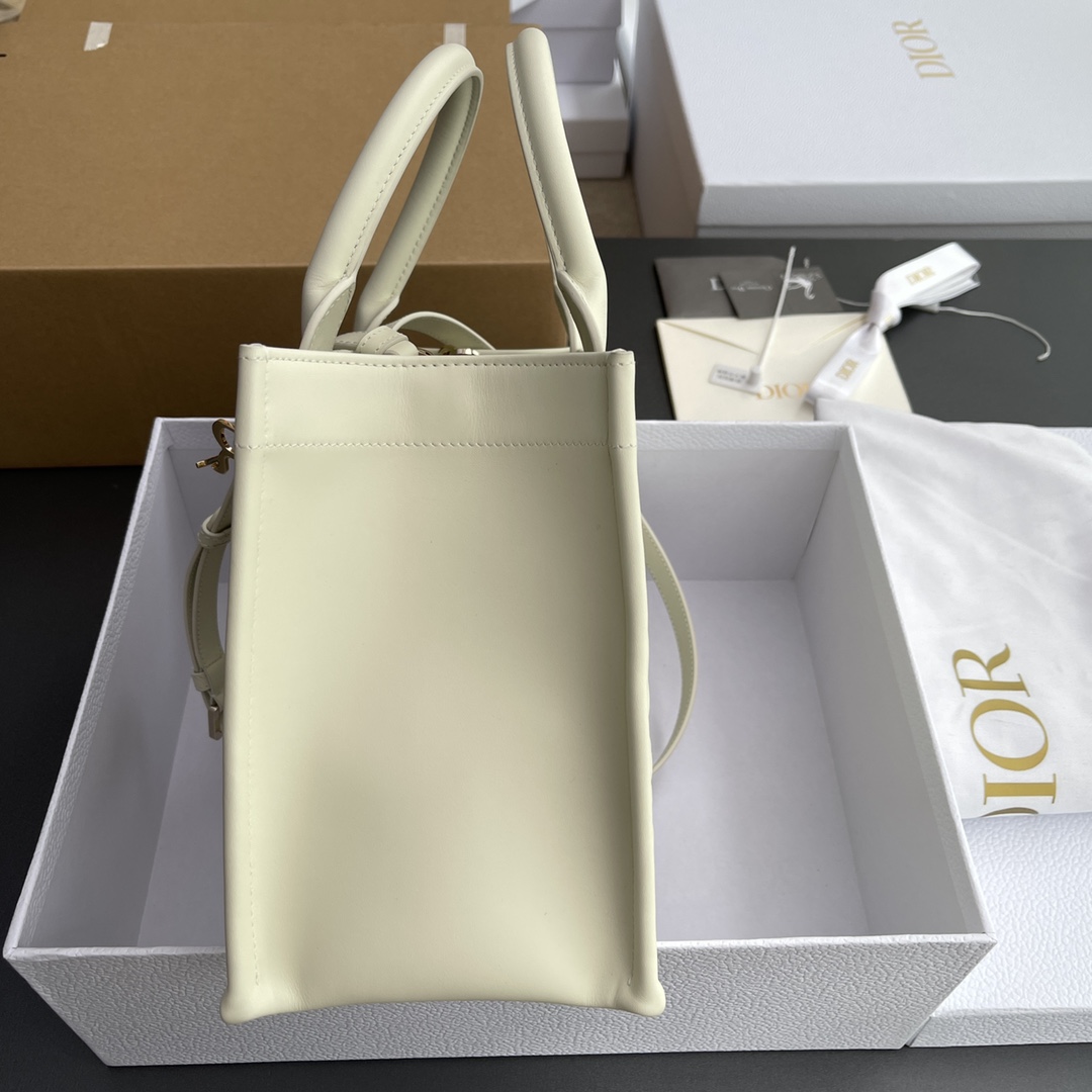 Small Dior Book Tote Latte Macrocannage Calfskin White