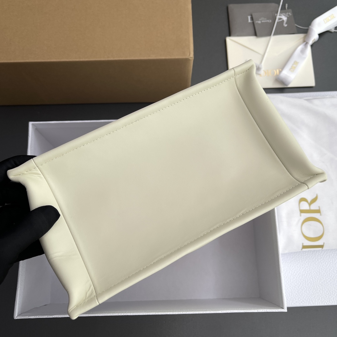 Small Dior Book Tote Latte Macrocannage Calfskin White